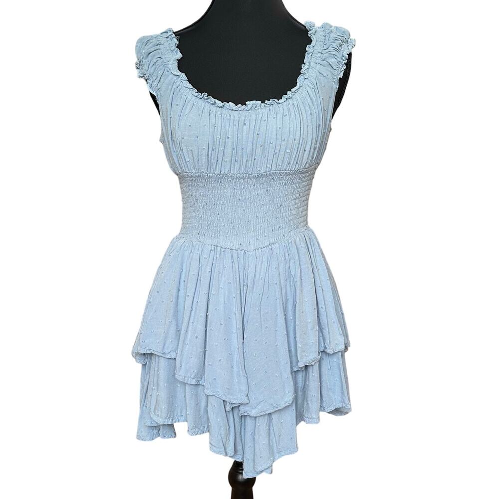 Princess Polly light blue smocked cap sleeve babydoll top romper‎ SIZE 4